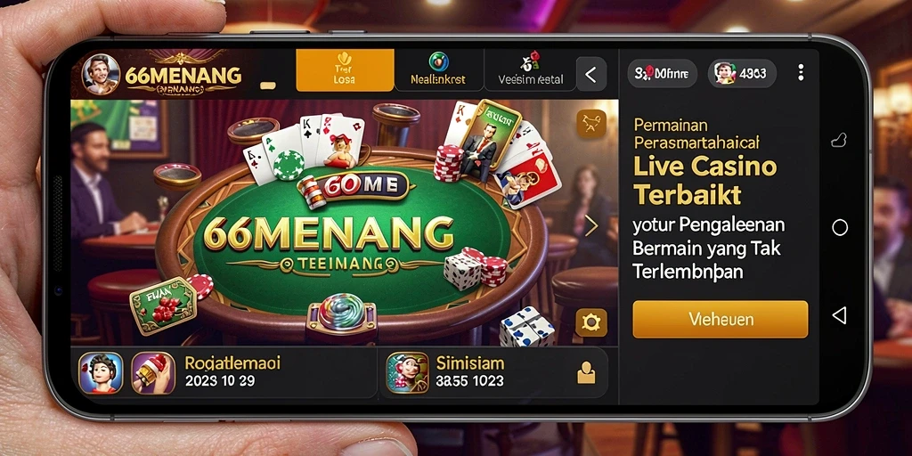 Screenshot 66MENANG menampilkan dealer langsung dan gameplay seru di Live Casino.