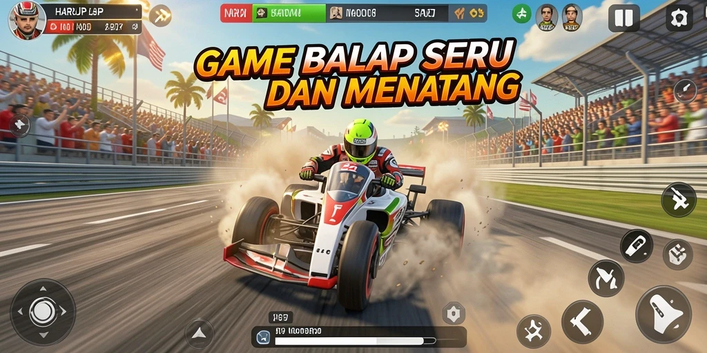 Tampilan seru gameplay balapan mobil dalam HARAPJP.