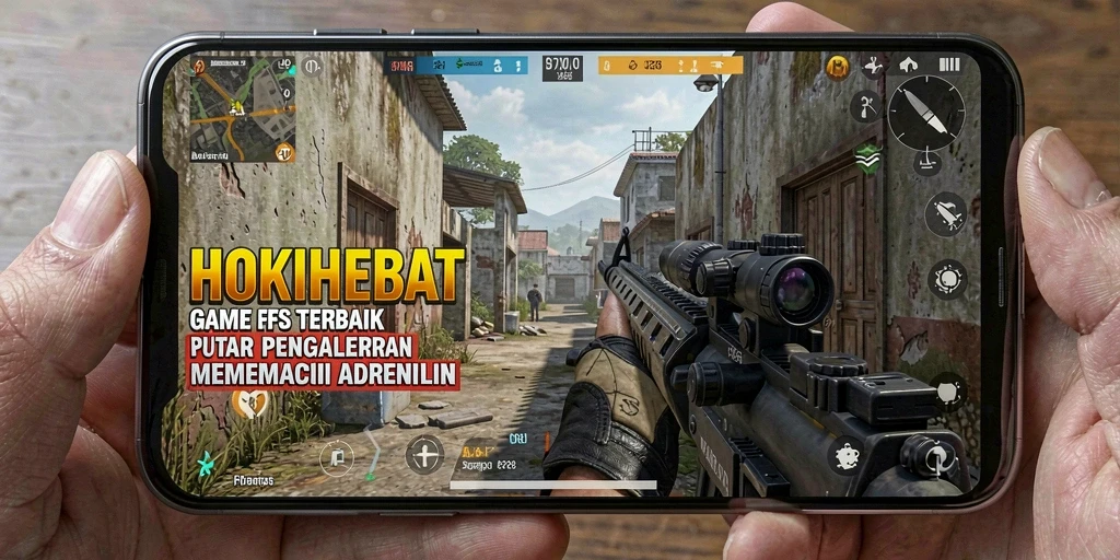 Tangkapan layar HOKIHEBAT menampilkan aksi penuh ketegangan di medan perang FPS.