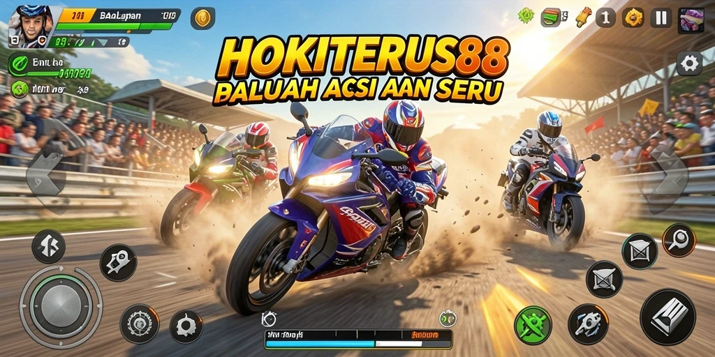 Gameplay HOKITERUS88 dengan balapan motor yang mendebarkan.