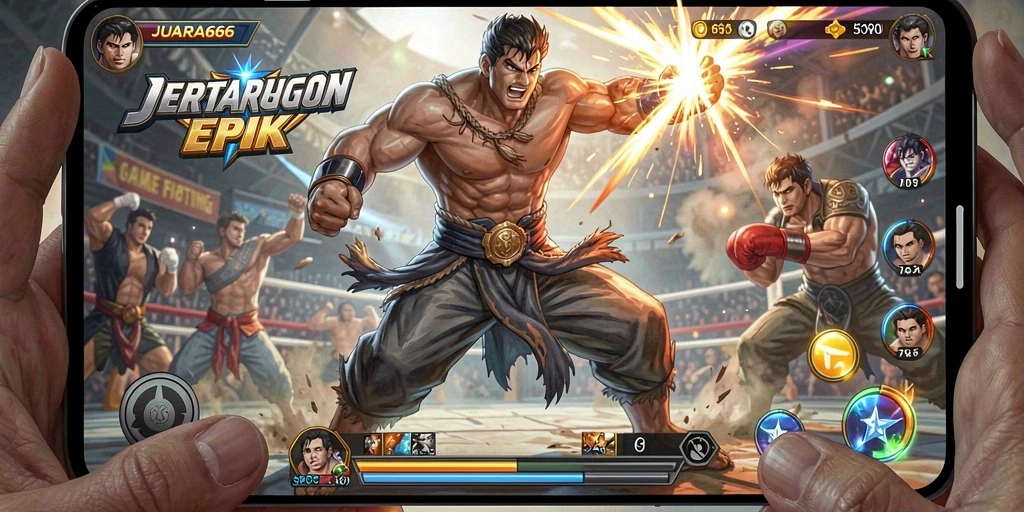 Screenshot utama JUARA666 menampilkan aksi pertarungan yang mendebarkan.