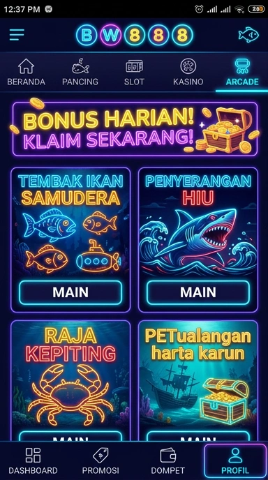 Screeshot aplikasi bw888 menampilkan kategori-kategori aplikasi yang tersedia.